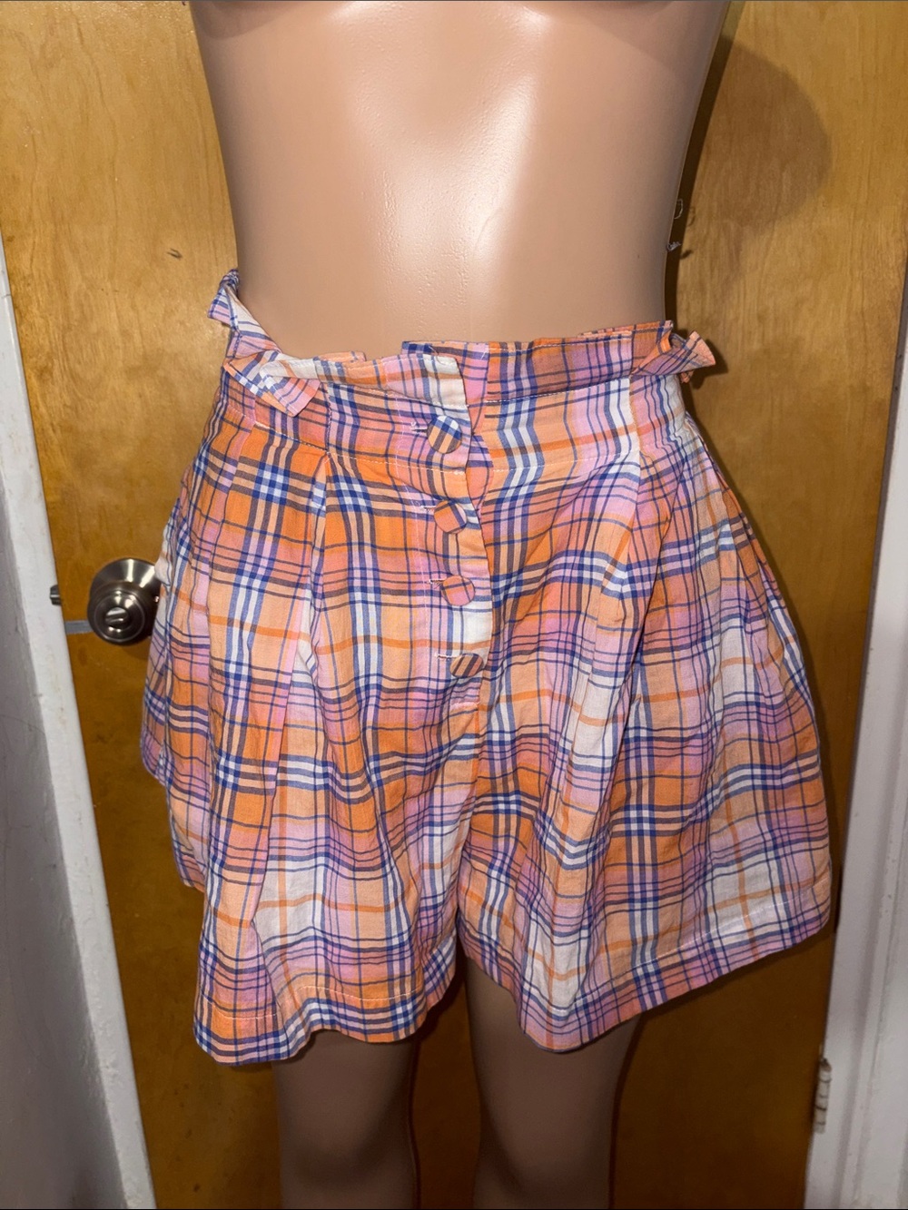 Free People Orange Plaid High-Waist Button Front Skort (READ DESCRIPTION)